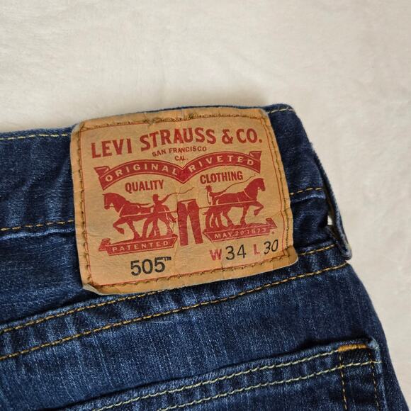 Levi's 505 Jeans Straight Leg Dark Wash denim jeans 34x30 0842 - Picture 7 of 11